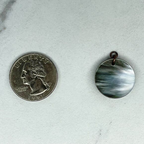 Bronze Tone Abalone Shell Disc Upcycled Pendant - Picture 2 of 5